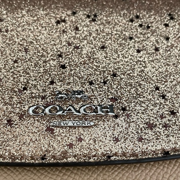 Coach Leather Envelope Wallet Sparkly Metallic Gold Clutch Evening Formal - Picture 11 of 12